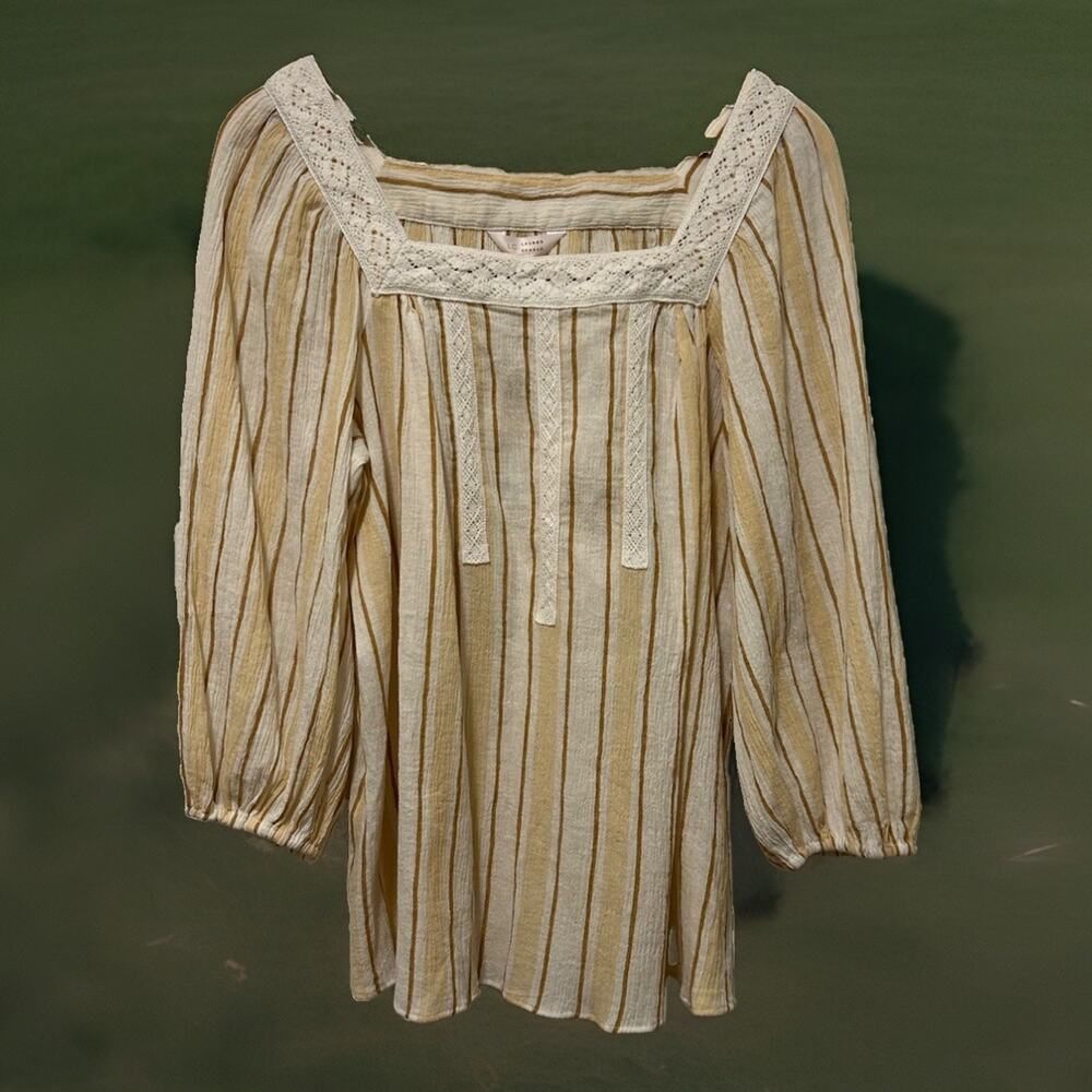 NWT LC Lauren Conrad Crinkle Cotton Tunic Boho Striped Peasant Top - Size Medium